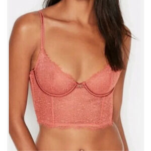 Victorias Secret Lace Long Line Demi Bra 34DDD Pink